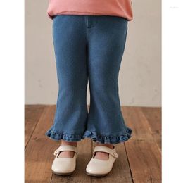 Trousers Girls Lace Micro Flared Jeans 2024 Spring Children's Korean Solid Color Pants