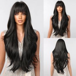 Wigs Black Long Body Wavy Synthetic Wigs for Women Afro Natural Looking Hair Wigs with Bangs Heat Resistant Fibre Cosplay Daily Use