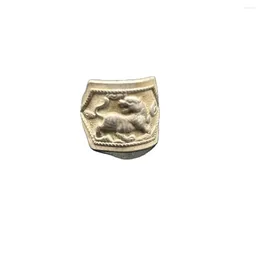 Decorative Figurines Lion Turn Back Vintage Miao Silver Ethnic Style Open Ring