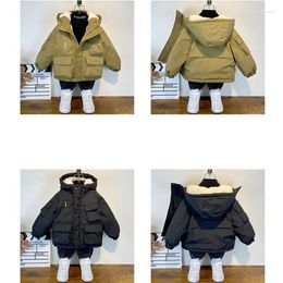 Jackets Winter Boys Jacket Children Clothing Warm Cotton Thicken Coats Kids Zipper Hooded Outerwear Plus Velvet