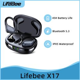 Headphones LIFEBEE X17 Wireless Earbuds Built in Noise Cancellation Mic Clear Calls Bluetooth Sports Running Headphones with Earhook Stereo