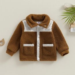Jackets 2024-07-27 Lioraitiin 0-5Years Toddler Girls Autumn Casual Coat Long Sleeve Lapel Button Down Contrast Color Fuzzy Outerwear