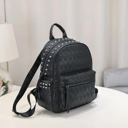 School Bags Luxury Design All Match Casual Backpacks Men Women Trendy Rivets Schoolbags Soft Leather Vintage Skull Rucksacks Y2k Aesthetic