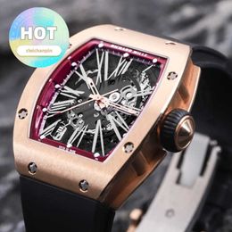 RM Racing Wristwatch RM023 Women's Series Automatic Mechanical Titanium Carbon Fibre Fashion Full Hollow 18k Rose Gold