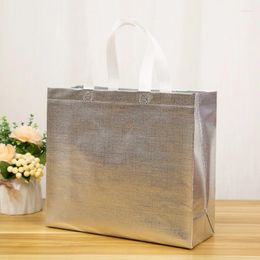 Shopping Bags Non Woven Laser Glossy Reusable Grocery Bag Tote With Handle Glitter Gift Favour Goodie Package