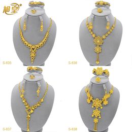 Indian Luxury Gold Colour Jewellery Sets Nigerian Bridal Wedding Banquet Choker Jewellery Arabic Flower Necklace Set Gift Wholesale 240320