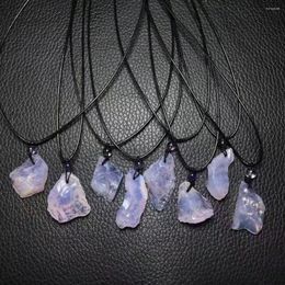 Decorative Figurines Unit One Piece Natural Purple Chalcedony Crystal Healing Rough Stone Pendant With Leather Rope Special For Jewellery Gift