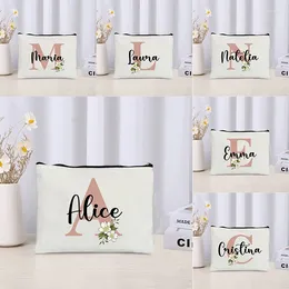 Storage Bags Custom Name Initials Letter Makeup Bag Women Toilet Pouch Travel Cosmetic Wedding Bridesmaid Gifts Side For Ladies Purse