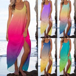 Casual Dresses Women Summer Sexy Scoop Neck Beach Maxi Dress Colour Gradient Long Wrap Tee Cute Winter For