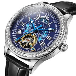 Wristwatches Top Men's Mechanical Watch Luminous Leather Strap Waterproof Man Business For Men