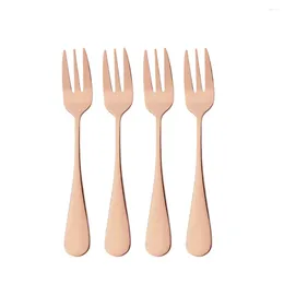 Dinnerware Sets Rose Gold 4Pcs Fork Set Snack Forks Cutlery Mirror Stainless Steel Tableware Party Fruit Flatware