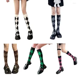 Women Socks 1 Pair Plaid Knee Girl Fashion Party Knee-high Stockings JK Japanese Student Ladies Korean