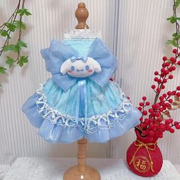 Dog Apparel Korean Sky Blue Pet Clothes Fashion Handmade Cute Cartoon Bow Princess Dress For Small Medium Yorkshire Puppy Clothing