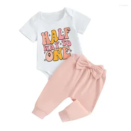 Clothing Sets Baby Girl Boy 1 2 Birthday Outfit Half Way To One Romper Pants Set Born Infant Cake Smash Clothes Gifts