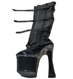 Dance Shoes 18cm High-heeled Thick Heel Front Strap Tall Boots Platform Hasp 7 Inch Unusual Sexy Thigh High