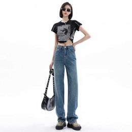 Spring and Autumn Straight Leg Jeans for Women 2024 New High Waist Drop Pear Shaped Womens Pants Small Narrow Wide
