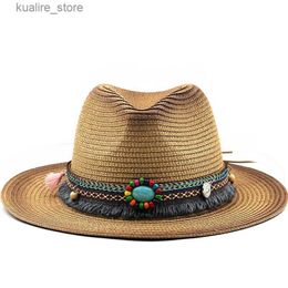 Wide Brim Hats Bucket Hats Simple Vintage Panama Hat Men Straw Fedora Male Sun hat Women Summer Beach British Style Chapeau Jazz Trilby Cap Sombrero L240322