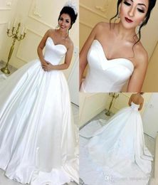 Sleeveless Sweetheart Neckline White Satin Ball Gown Wedding Dresses Corset Back Laceup Satin Wedding Gowns Plus Size Bridal Dres3606111