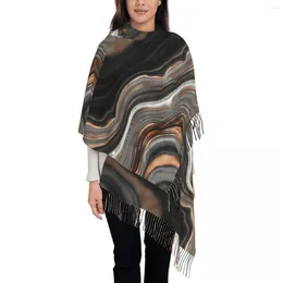 Scarves Elegant Marble Scarf Black And Gray Warm Soft Shawl Wrap With Tassel Women Fashion Large Winter Custom Bandana