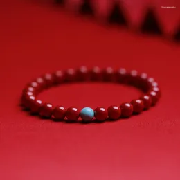 Link Bracelets Cinnabar Bracelet With Natural Turquoise Round Beads Accessories Design Elegant Men's And Women's First Jewellery