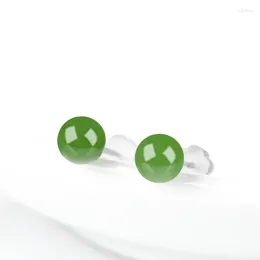 Stud Earrings AUthentic Natural Emerald Jade Beads S925 Silver Allergy Resistant Fashionable High-end Women's Exquisite Jewellery