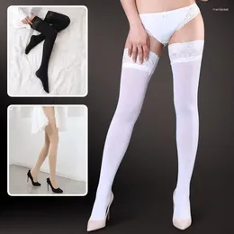 Women Socks Female 100D Velvet Lace Stockings Office Lady Wear Over Knee Hight Tube Stocking Standard Long For Girls