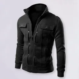 Men's Jackets Men Outerwear Stylish Spring Autumn Jacket With Stand Collar Buttons Zipper Closure Long Sleeves Casual For A