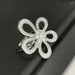 Cluster Rings High Quality 925 Sterling Silver Flower Ring Ladies Fashion Sweet Temperament Jewelry Party Valentine's Day Gift