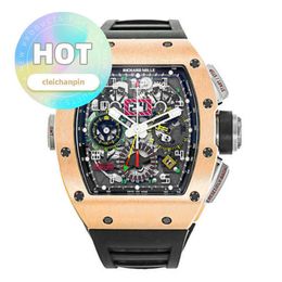Hot RM Movement Wrist Watch Mens Watch Rm11-02 18k Rose Gold Calendar Time Month Double Time Zone Famous Luxury Rm1102