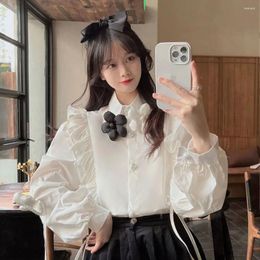 Women's Blouses Vintage French Shirts Women Gentle Elegant Spring Korean Style 3D Flower Office Lady Sweet Fashion Tops Casual Blusa