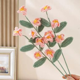 Decorative Flowers 1pc Finished Product Simulation Yarn Peach Blossom Hand Woven Bouquet Home Decoration Brings Love And Good Luck