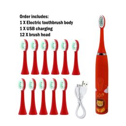 toothbrush Children's Electric Toothbrush Cartoon With Ultrasonic Rechargeable Soft Hair Cleaning Brush for Kids With12Pcs Toothbrush Heads