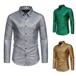 Men's Casual Shirts 2024 Spring Polo Collar Long Sleeved Shirt For Fashion Slim Fit Breathable Stamped Silver High Quality Top