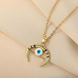 Pendant Necklaces LUTAKU Horn Moon Evil Blue Eye Necklace For Women Charm Crescent Lucky Wedding Jewellery Birthday Gift