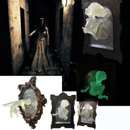 Sculptures Ghost in The Mirror Wall Decor Glow in The Dark Halloween Decor 3D Horror Spooky Wall Sculptures Resin Luminous Statue Ornaments