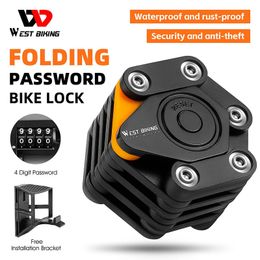 WEST BIKING BIKE Folding Password Lock High-Security Anti-Theft Portable Cycling Chain Lock With Mount Bracket Accessories 240308