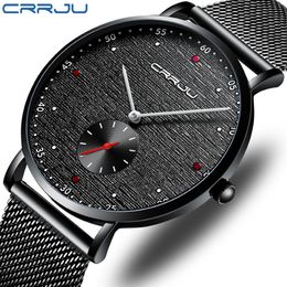 Relogio Masculino CRRJU New Men Watch Luxury Business Waterproof Slim Mesh Quartz Wristwatch Fashion Military Sport Male Clock196F