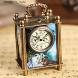 Pocket Watches Retro Bronze Oil Painting Style Mini Home Decoration Clock Unique Antique Art Handstyle Mechanical Pocket Clock for Men L240322