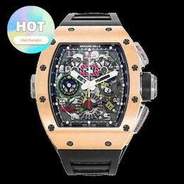 Designer Wrist Watch RM Wristwatch RM11-02 18k Rose Gold Calendar Time Month Double Time Zone Clock RM1102