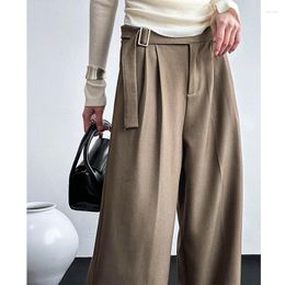 Women's Pants 2024 Women Spring High Waist Wide Leg Long Belt Design Fashion Clothes Female Pantalon Fluide Femme Trousers
