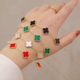 Designer Bracelet Bangle White Red Blue Agate Shell Gold Silver Charm Bracelets 18K Gold Plated Four Leaf Clover Women Luxury Jewelry