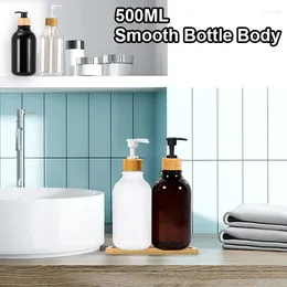 Liquid Soap Dispenser 2x 500ML Bamboo Pump Bathroom PET Dish Bottle Lotion Refillable Shower Gel Frosted Container