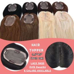 Toppers Neitsi 9x13 cm Women Remy Hair Topper Natural Straight Lace Base 4 Clips Toupee Hair System 16 Inches 150% Density Black Brown