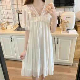 Women's Sleepwear Dressing Sexy Sleepshirt Home Sweet Nightwear Princess Summer Nightdress Short Mesh Gown Sleeve Women Nightgowns Pajama