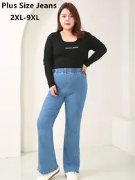 Women's Jeans Bell-Bottom Women 9XL 8XL High Waisted 140KG Elastic Lady Loose Plus Size 7XL Denim Trousers Blue Boot Cut Stretched Pants