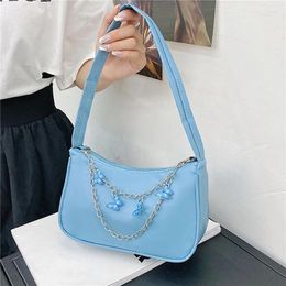 Shoulder Bags Fashion Women Butterfly Chain Underarm Casual Ladies Pure Colour Small Purses Handbags Elegant PU Leather