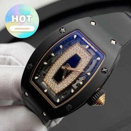 Designer Wrist Watch RM Wristwatch RM07-01 Womens RM0701 Series18k Platinum Black Ceramic Original Diamond Red Black