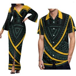 Party Dresses Custom Women'S Elegant Dress Samoa Polynesian Tribe Designed High Slit With Men'S Shirt Couple Suit