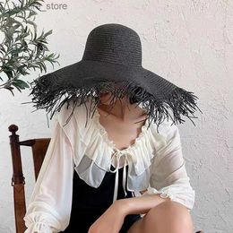 Wide Brim Hats Bucket Hats Fashion Wide Bridal Black Summer Sun Hat Ladies Beach Travel Straw Hat UV Protection White Seaside Holiday Panama BeachWholesale L240322