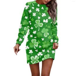 Casual Dresses Women'S Round Neck St. Patrick'S Print Long Sleeve Hip Mini Dress Sweatshirt Mid-Length Sweatshir